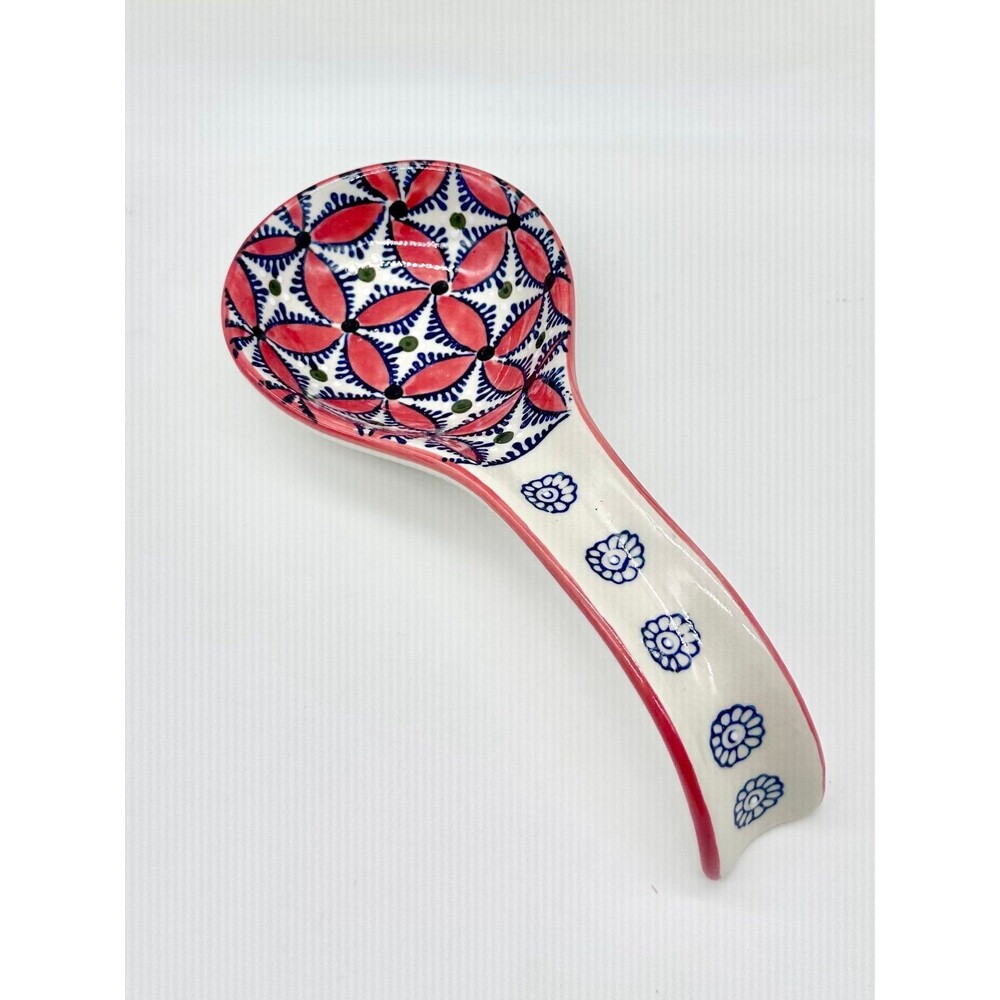 Red Blue Geometric Floral Pattern Spoon Rest Portuguese Tile Style